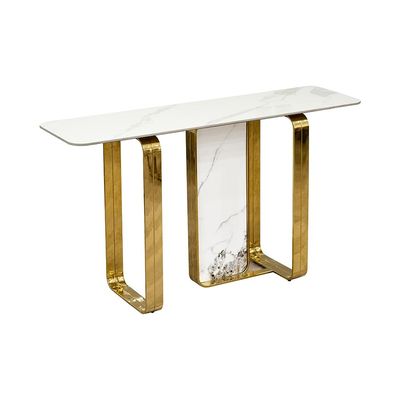 Orion Sintered Stone Console Table- White/Gold