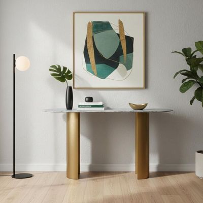 Centaur Sintered Stone Console Table- Green/Gold