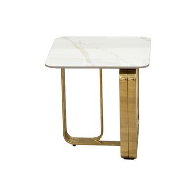 Orion Sintered Stone End Table- White/Gold