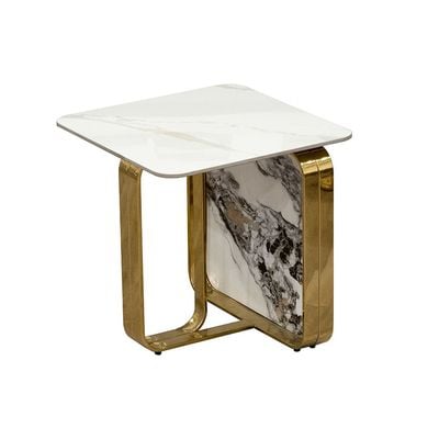 Orion Sintered Stone End Table- White/Gold