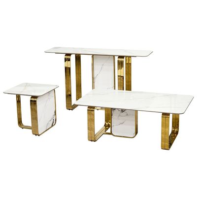 Orion Sintered Stone Coffee Table- White/Gold