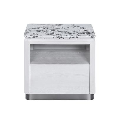 Akira Stone Top End Table With 1 Drawer -White/Grey