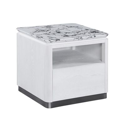 Akira Stone Top End Table With  1 Drawer -White/Grey