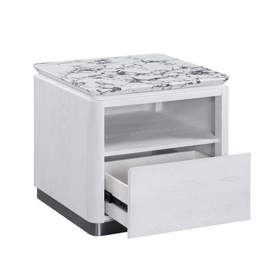Akira Stone Top End Table With 1 Drawer -White/Grey