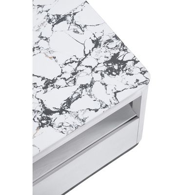 Akira Stone Top End Table With  1 Drawer -White/Grey