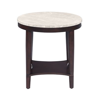 Koko Real Marble Top Round End Table-Grey/D.Walnut