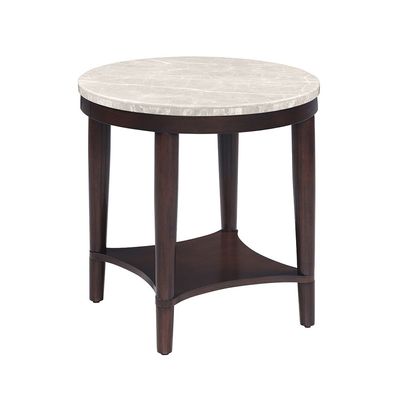 Koko Real Marble Top Round End Table - Grey/D.Walnut