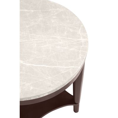 Koko Real Marble Top Round End Table-Grey/D.Walnut