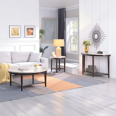 Koko Real Marble Top Round End Table - Grey/D.Walnut