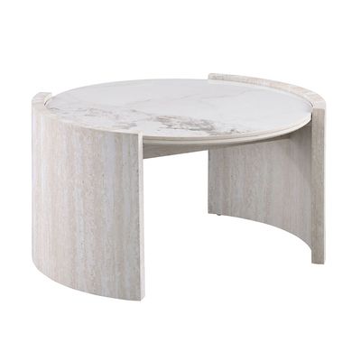 Astra Sintered Stone Top Round Coffee Table - White/Grey/Beige