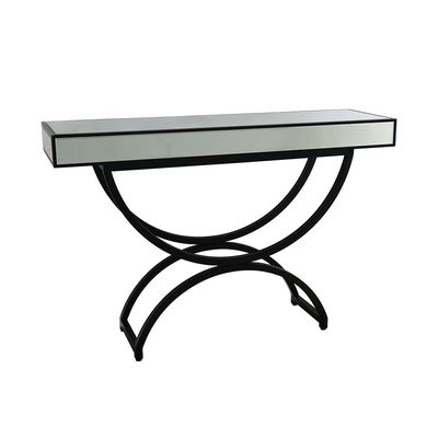 String Console Table With Metal Base- Silver/Black