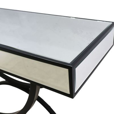 String Console Table With Metal Base- Silver/Black