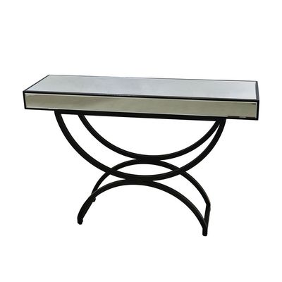 String Console Table With Metal Base- Silver/Black