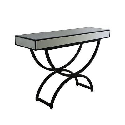 String Console Table With Metal Base- Silver/Black