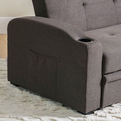 Alejandro 3-Seater Fabric Sofa Bed with Side Sleeves and Cup holders - Dark Brown - With 2-Year Warranty