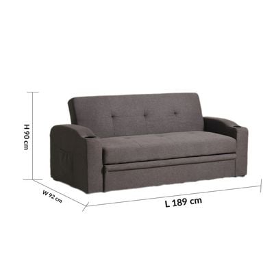 Alejandro 3-Seater Fabric Sofa Bed with Side Sleeves and Cup holders - Dark Brown - With 2-Year Warranty