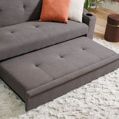 Alejandro 3-Seater Fabric Sofa Bed with Side Sleeves and Cup holders - Dark Brown - With 2-Year Warranty