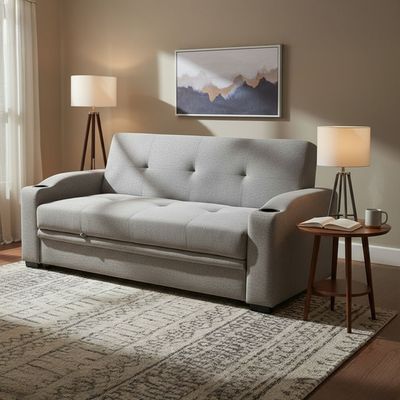 Alejandro Fabric Sofa Bed With 2 Cup Holders-Warm Grey