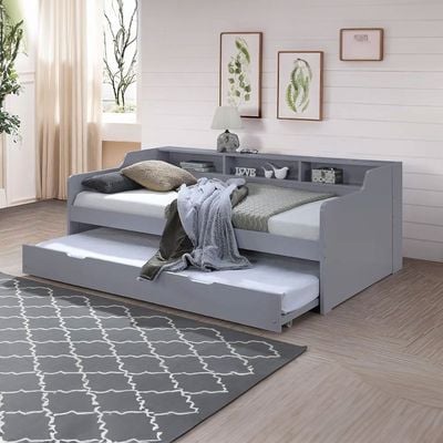 Nexus 90x190 Day Bed w/Shelf & Trundle - Light Grey