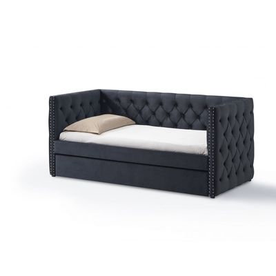 Chicago 90x200 Single Day Sofa Bed with Trundle Black - 2 Year Warranty