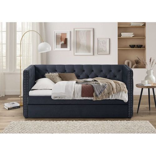 Chicago 91x200 Single Day Sofa Bed with Trundle Black - 2 Year Warranty