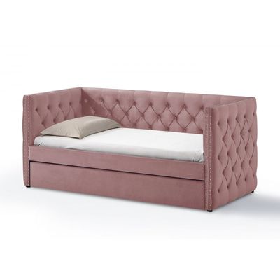 Chicago 90x200 Single Day Sofa Bed with Trundle Rose Pink - 2 Year Warranty