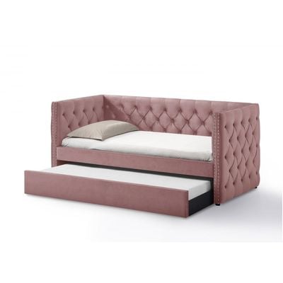 Chicago 90x200 Single Day Sofa Bed with Trundle Rose Pink - 2 Year Warranty