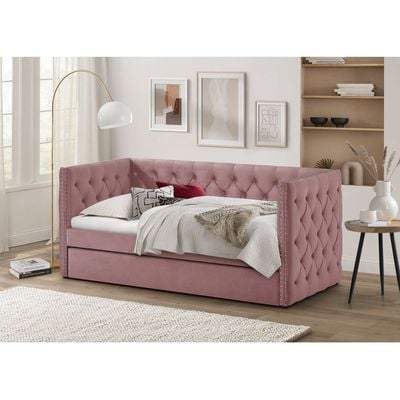 Chicago 91x200 Single Day Sofa Bed with Trundle Rose Pink - 2 Year Warranty