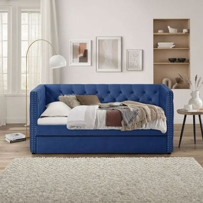 Chicago 91x200 Single Day Sofa Bed with Trundle - Navy Blue 2 Year Warranty