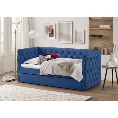 Chicago 90x200 Single Day Sofa Bed with Trundle - Navy Blue 2 Year Warranty