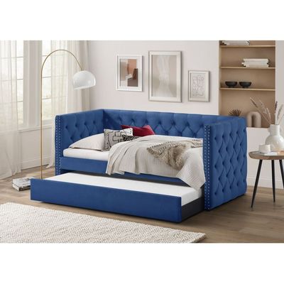 Chicago 90x200 Single Day Sofa Bed with Trundle - Navy Blue 2 Year Warranty