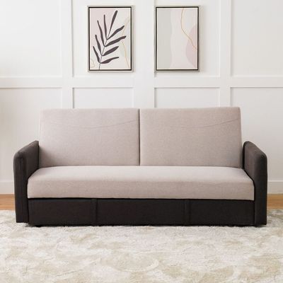 Seattle 3-Seater Fabric Sofa Bed - Coffee/Beige - With 2-Year Warranty