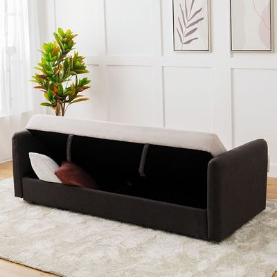 Seattle 3-Seater Fabric Sofa Bed - Coffee/Beige - With 2-Year Warranty