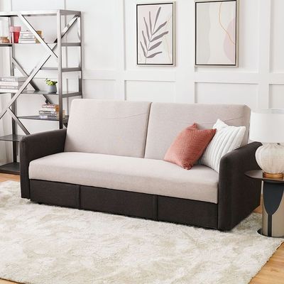 Seattle 3-Seater Fabric Sofa Bed - Coffee/Beige - With 2-Year Warranty