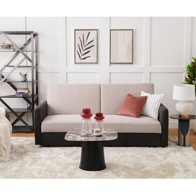 Seattle 3-Seater Fabric Sofa Bed - Coffee/Beige - With 2-Year Warranty