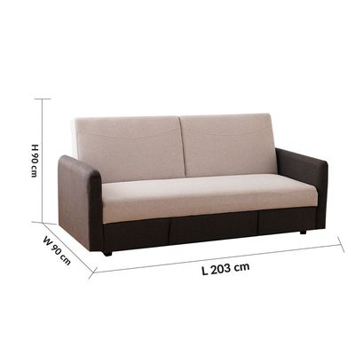 Seattle 3-Seater Fabric Sofa Bed - Coffee/Beige - With 2-Year Warranty