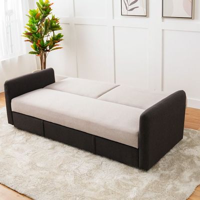 Seattle 3-Seater Fabric Sofa Bed - Coffee/Beige - With 2-Year Warranty