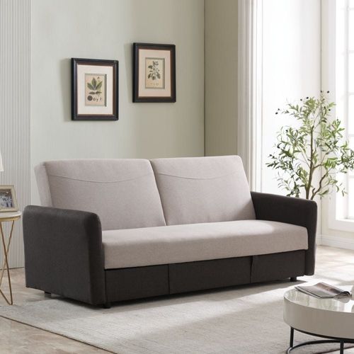 Seattle 3-Seater Fabric Sofa Bed - Coffee/Beige - With 2-Year Warranty