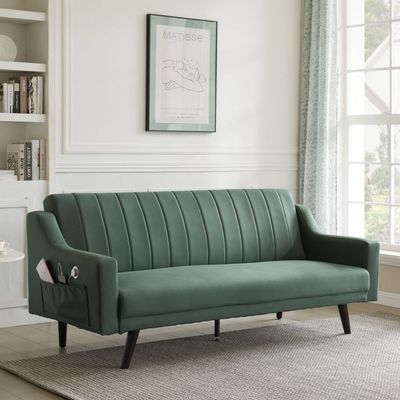 Nashville 3-Seater Fabric Sofa Bed - Green - With 2-Year Warranty