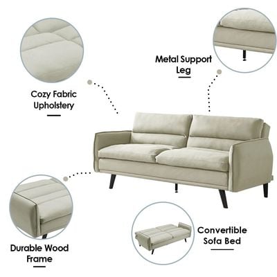 Washington 3-Seater Fabric Sofa Bed - Beige - With 2-Year Warranty