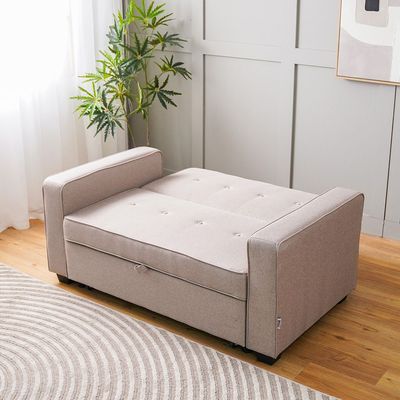 أريكة سرير قماش بمقعدين من ميزي - بني فاتح - مع ضمان لمدة عامين