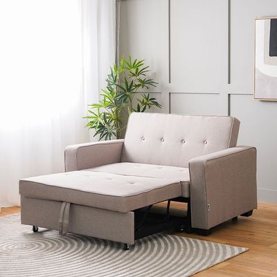 Masie 2-Seater Fabric Sofa Bed - Light Brown - With 2-Year Warranty