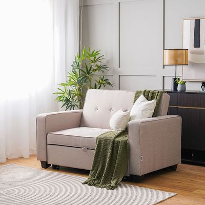 Masie 2-Seater Fabric Sofa Bed - Light Brown - With 2-Year Warranty