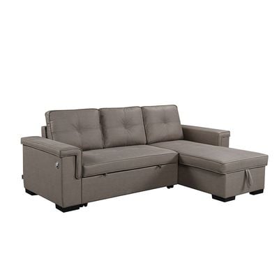 Click Fabric Corner Sofa Bed with USB - Stone - With 2-Year Warranty