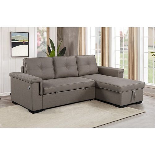 Click Fabric Corner Sofa Bed with USB - Stone - With 2-Year Warranty
