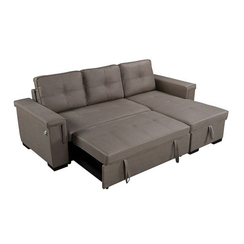 Click Fabric Corner Sofa Bed with USB - Stone - With 2-Year Warranty