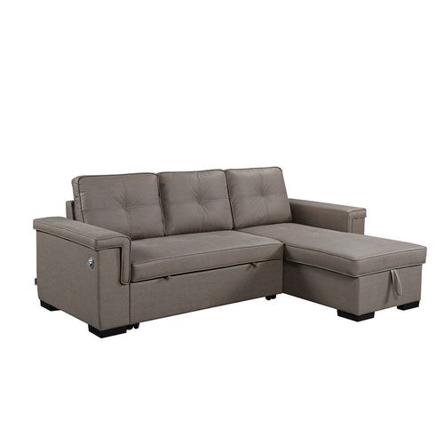 Click Fabric Corner Sofabed with USB - Stone