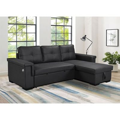 Click 3-Seater Fabric Corner Sofa Bed with USB - Grey - With 2-Year Warranty