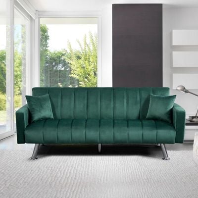 Glam 2-Seater Fabric Sofa Bed - Green - With 2-Year Warranty