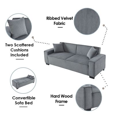 Brent 3-Seater Fabric Sofa Bed - Grey - With 2-year Warranty